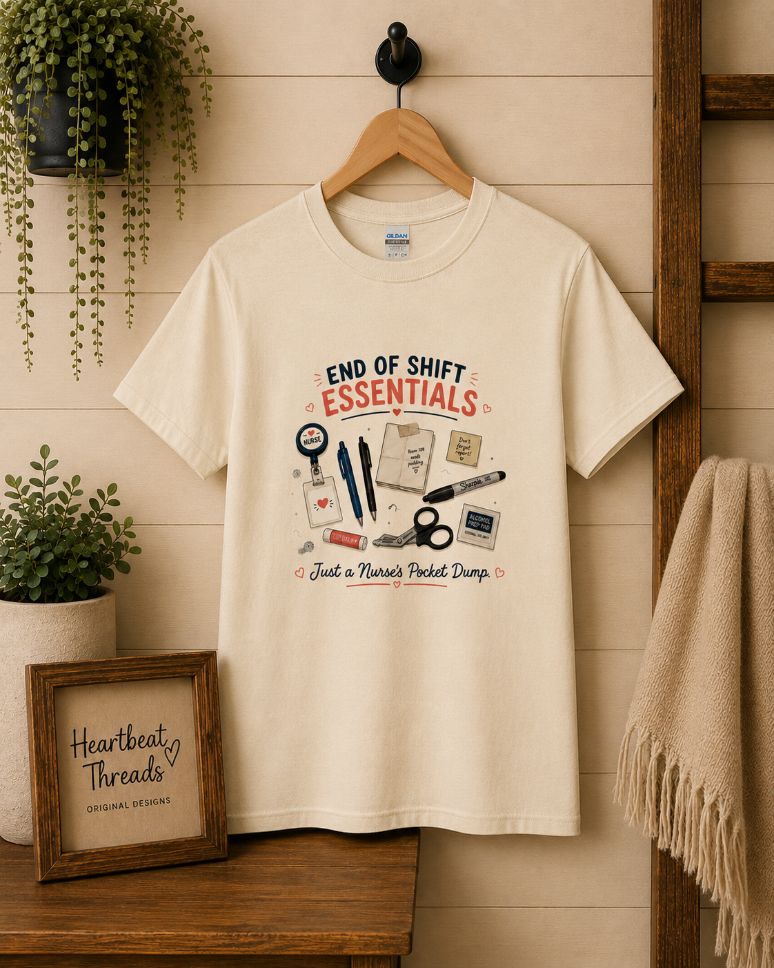 End of Shift Essentials: Just a Nurse's Pocket Dump Graphic Tee