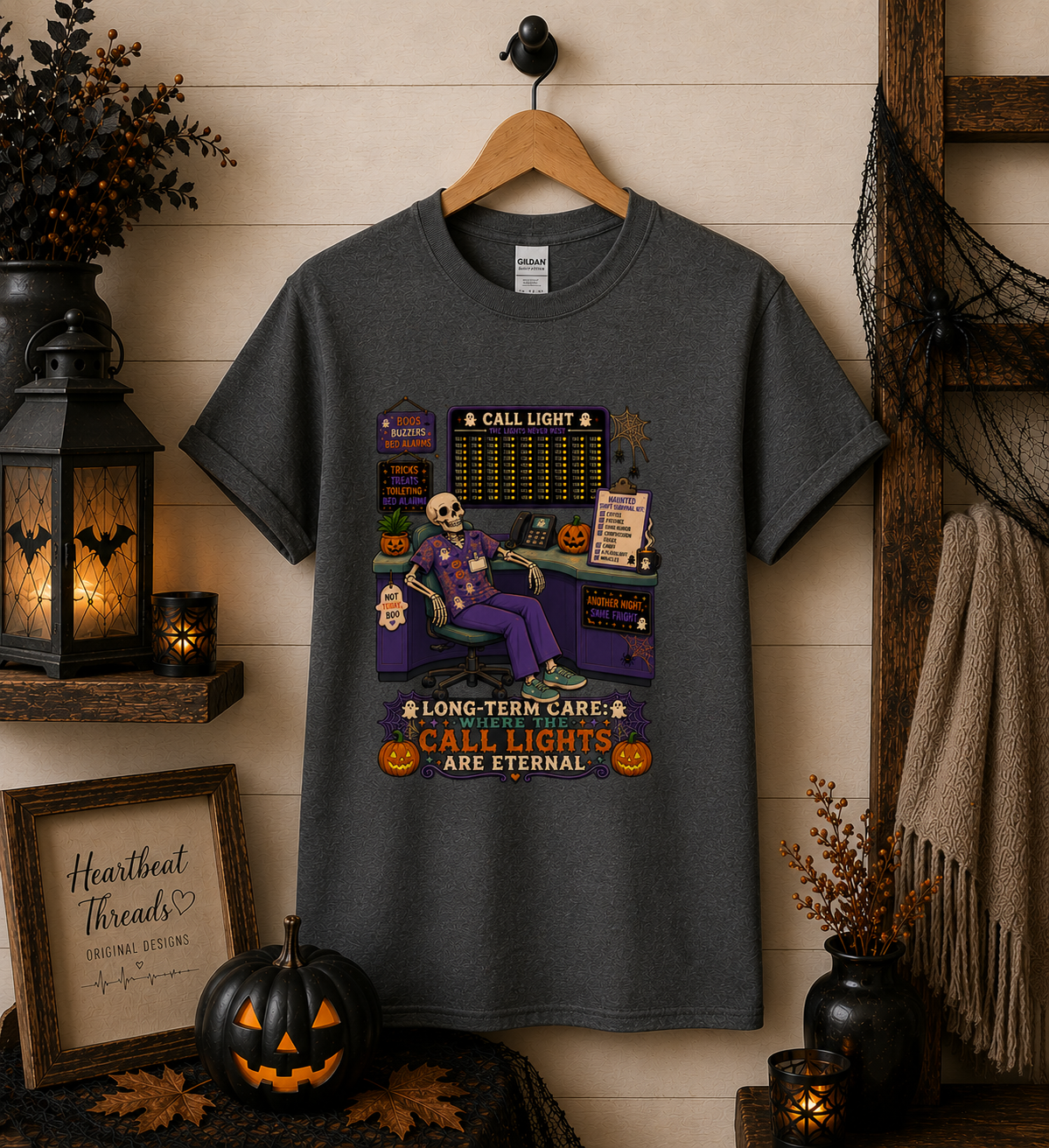 Long-Term Care: Where the Call Lights Are Eternal Halloween Graphic Tee